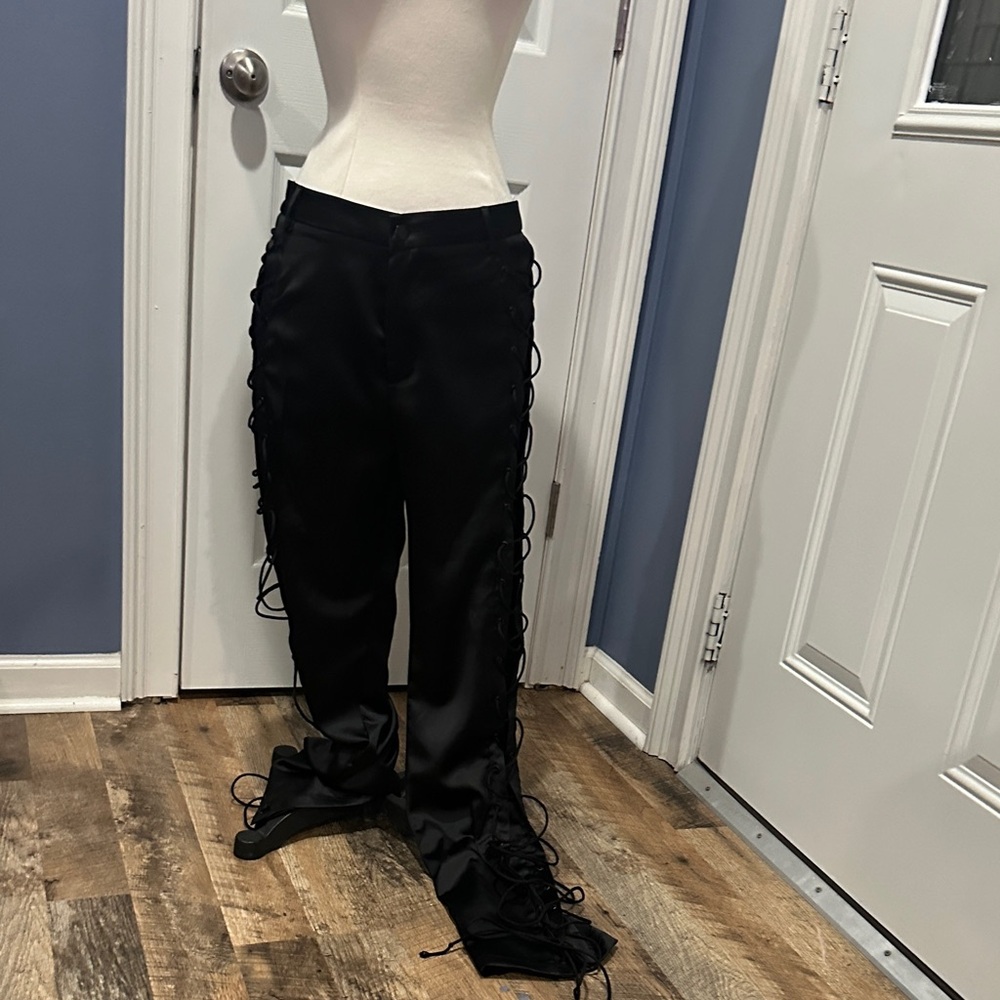 Finesse Black Men's Dress Pants with Lace Detailing